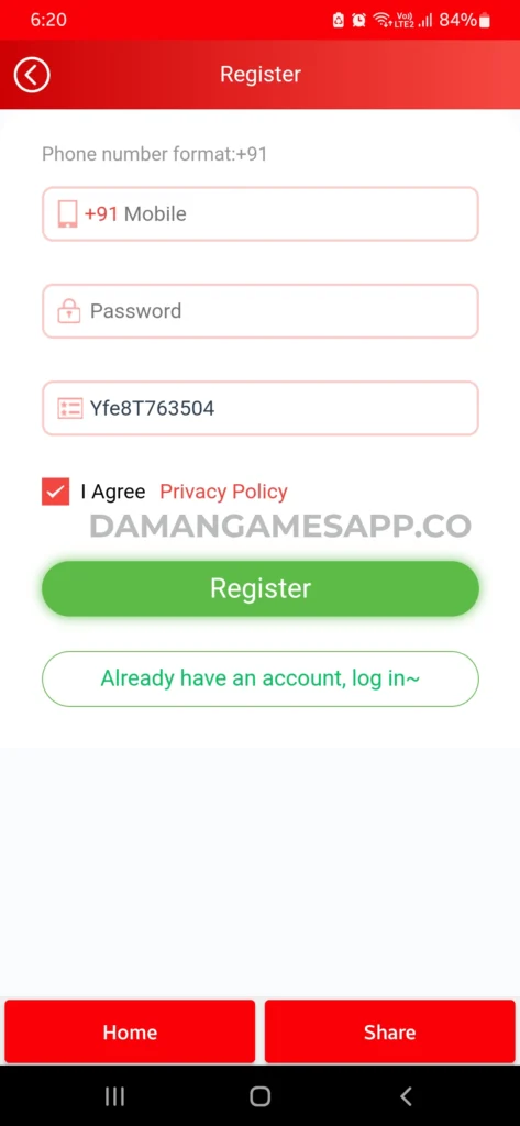 Register on Daman Games App